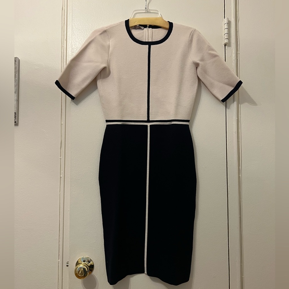 Hobbs London Work Dress Short Sleeve Cream & Black Sweater US Size 4